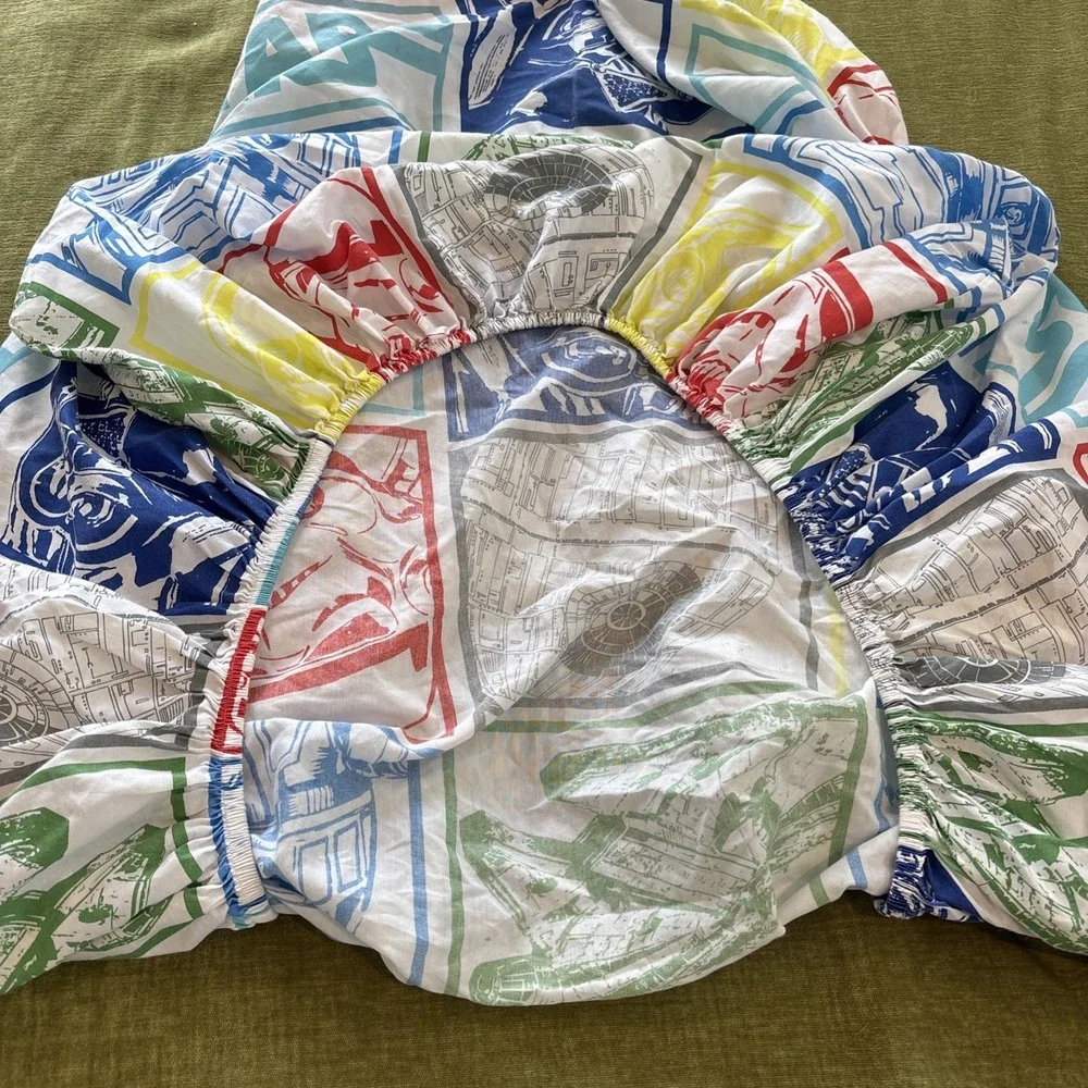 Vintage Star Wars Twin Fitted Sheet Stamps Cotton Blend Darth C-3PO R2D2 Yoda